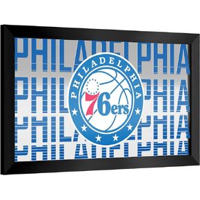 Trademark Global Wall Mirror - Ready-to-Hang Philadelphia 76ers City Black Framed Rectangle Mirror - for Pub, Game Room, Garage or Home Bar