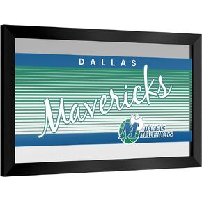 Trademark Global Wall Mirror - Ready-to-Hang Dallas Mavericks Hardwood Classics Black Framed Rectangle Mirror - for Pub, Game Room, Garage or Home Bar