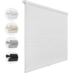 MiLin No Drill Cordless Cellular Shades Color-Matched No Tools Cellular Blinds Honeycomb Design Blinds & Shades for Window Room Office (Blackout White, 22" W x 48" H)