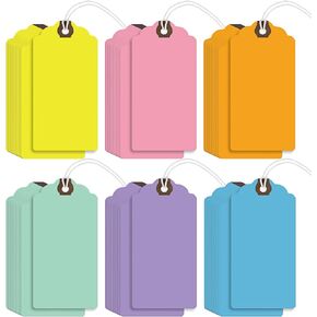 Outus 60 Pcs 4 3/4-in x 2 3/8-in Large Tags with String Manila Paper Blank Tags for Gift Sale Price Inventory Clothing Shipping Laundry Gift Label with Wire for Party(Solid Style,Brown)