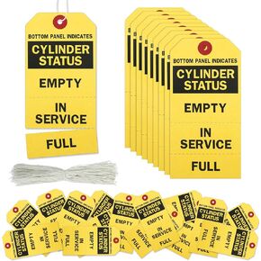 Woanger Pack of 200 Cylinder Status Empty in Service Full Perforated Tags with String 3 Part Cylinder Tag with 200 Pieces Wires, 5 x 2.4 Inches (Yellow)