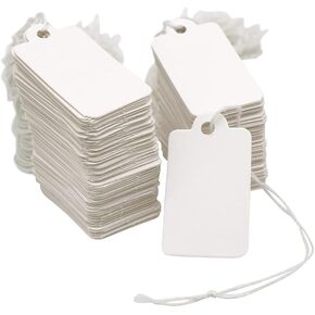 G2PLUS 500PCS Small Price Tags with String Attached, 0.94'' X 0.59'' Blank White Marking Tags Pricing Display Tags Writable Label Hang Tag for Jewelry Price Tags, Clothing Garage Yard Sale Supplies