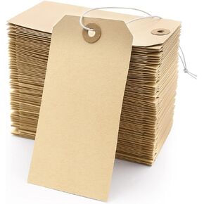 Manila Shipping Tags with Elastic String - Coideal 60 Pcs Blank Strung Cardstock Paper Tags Attached Reinforced Hole, 4 3/4" x 2 3/8"