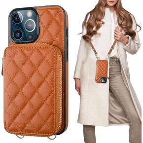 Bocasal Crossbody Wallet Case for iPhone 13 Pro Max, RFID Blocking PU Leather Zipper Handbag Purse Flip Cover, Kickstand Folio Case with Card Slots Holder Wrist Strap Lanyard 5G 6.7 Inch (Beige)