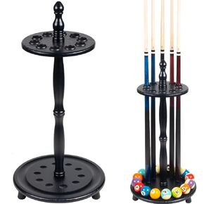 Collapsar Pool Stick Holder Floor Stand,Billiard Cue Rack Holds 10 Cues and a Full Set of Balls,Solid Wood Pool Cue Rack