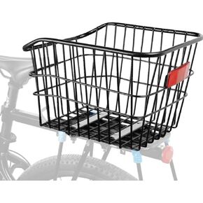 Rear Bike Basket, Waterproof Metal Wire Bicycle Baskets with Reflective Waterproof Cover, Large Capacity Rear Bicycle Cargo Rack, Basket for Bike Fits to Most Rear Bike Racks (Large)