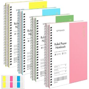 EMSHOI Spiral Notebook College Ruled, 3 Pack 7.48" x 10.15" B5 Large Composition Notebooks, 480 Pages 100gsm Thick Lined Journal, with Sticky Notes, Plastic Hardcover, Yellow, Pink, Light Blue