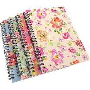 4 Pack A5 Spiral Notebook Journal,Wirebound Ruled Sketch Book Notepad Diary Memo Planner,A5 Size(8.3X5.7) & 80 Sheets (Little Flower)