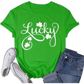 Womens St Patrick's Day Shirts Shamrock Lucky Tshirts Irish Clover St Pattys T-Shirt Casual Short Sleeve Graphic Tee Tops