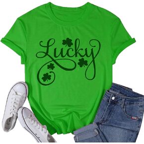 Womens St Patrick's Day Shirts Shamrock Lucky Tshirts Irish Clover St Pattys T-Shirt Casual Short Sleeve Graphic Tee Tops