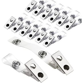 300Pcs Metal Badge Clips with Clear PVC Straps, Premium Double Hole Metal Badge Clips for ID Cards, Badge Holders, Name Tags Work Badges