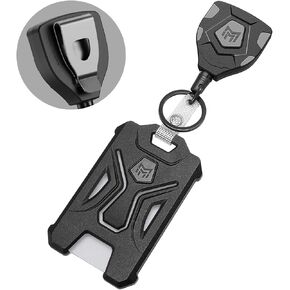 MNGARISTA Retractable Badge Holder and Heavy Duty Badge Keychain with Belt Clip, 31.5" Cord, 9oz Retraction, Tactical ID Card Holder with Retractable Badge Reel Key Chain, Black