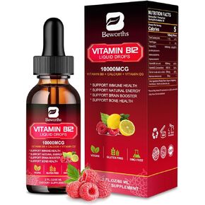 Vitamin B12 Liquid - Vitamin B12 Sublingual Liquid Drops | Methylcobalamin B12 10000mcg Formula with Vitamin B9, D3, Calcium, Vegan Methyl B12 Vitamins Support Energy Mood, Brain Health, Immune System