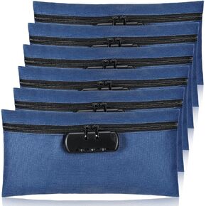 6 Pcs Money Bag with Lock 11 x 5.5 Inches Locking Accessories Pouch Lockable Bag Locking Storage Bag Cash Bag with Lock and Zipper Closure for Storing Coins Checks Documents (Black, Oxford Cloth)
