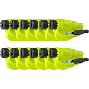 resqme Family Pack of 12, The Original Emergency Keychain Car Escape Tool, 2-in-1 Seatbelt Cutter and Window Breaker, Made in USA,Yellow