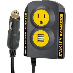 STANLEY FATMAX PCI140 140W Power Inverter: 12V DC to 120V AC Power Outlet with Dual USB Ports