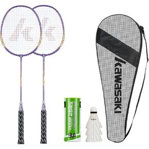 مجموعة مضارب كرة الريشة مكونة من مضاربين للتدريب والرياضة، بما في ذلك 2 مضارب كرة الريشة كاواساكي و3 ريش طيور الريشة و1 حقيبة كرة الريشة كبيرة (أرجواني) in Kuwait