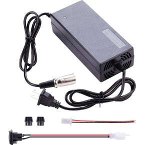 36V 1.5A Battery Charger (3-Pin XLR Connector) and XLR Charging Port Socket for Razor Crazy Cart XL, X-600 - W15128190014, Schwinn S1000, S600, Ezip E1000, MX650, Currie
