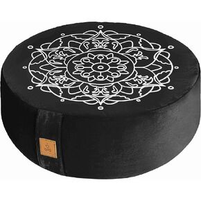 وسادة تأمل مطرزة D = 16 بوصة ارتفاع = 5.5 بوصة وسادة تأمل مخملية مستديرة وسادة يوجا مسند للأرضيات Zafu هياكل الحنطة السوداء الطبيعية تجلس على الأرض غطاء من القطن العضوي القابل للإزالة وسادة ركوع كبيرة in Kuwait