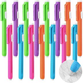 Pencil Eraser Retractable Mechanical Pen Eraser 5.31 x 0.39 Inch Green Blue Orange Purple Pink Color Plastic Rubber Aesthetic Erasers for School Office Painting Writing Drawing Drafting(15 Pcs)