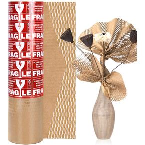 Honeycomb Packing Paper Wrap 15" x 158’, Brown Recycled Moving Supplies Eco-Friendly Bubble Paper Packing Wrapping for Fragile Items, Glassware, Ceramics, Electronics and Decorations Packaged Bouquet
