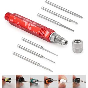 JRready ST5258 Electrical Pin Extractor Tool Kit with 6PCS Replacement Tips for AMP/Metri Pack/TE/JST/Deutsch Connectors, Pin Removal Tool Perfect for Car Repair Electrical Harness terminals