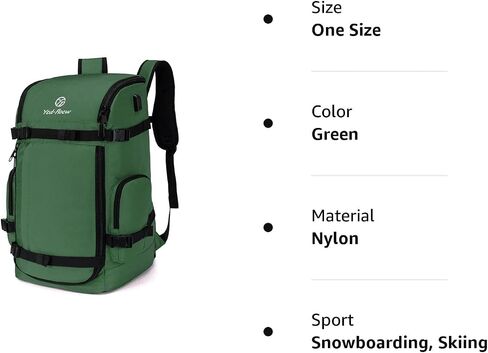 Ski Boot Bag Backpack, 50L Large Capacity Water-Resistant Padded Ski Travel Bag & Snowboard Boot Bag for Ski Boots, Helmet, Goggles, Clothes, Gloves, Snowboard Gear (Green) in Saudi Arabia