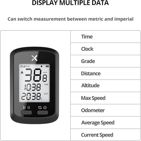جهاز كمبيوتر الدراجة XOSS G GPS، عداد السرعة وعداد المسافات اللاسلكي للدراجة بتقنية البلوتوث، جهاز تعقب MTB للكمبيوتر القابل لإعادة الشحن مع شاشة LCD بإضاءة خلفية تلقائية، IPX7 مقاوم للماء يناسب جميع الدراجات الكهربائية in Kuwait