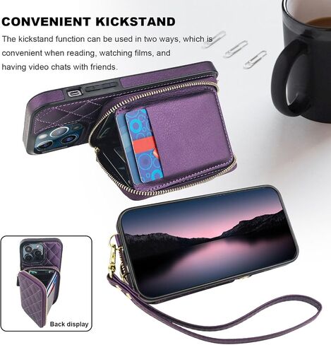Bocasal Crossbody Wallet Case for iPhone 13 Pro Max, RFID Blocking PU Leather Zipper Handbag Purse Flip Cover, Kickstand Folio Case with Card Slots Holder Wrist Strap Lanyard 5G 6.7 Inch (Beige) in Saudi Arabia