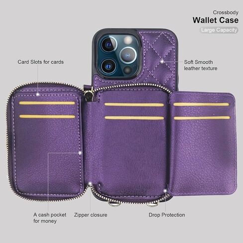 Bocasal Crossbody Wallet Case for iPhone 13 Pro Max, RFID Blocking PU Leather Zipper Handbag Purse Flip Cover, Kickstand Folio Case with Card Slots Holder Wrist Strap Lanyard 5G 6.7 Inch (Beige) in Saudi Arabia