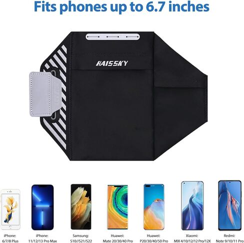 سوار يد للهاتف الخلوي مع جيب لسماعات الأذن، حامل مفاتيح هاتف يصل إلى 6.7 بوصة لهاتف iPhone 14 Pro Max/12 13 14 Pro/11/XS/XR/X، أحزمة ذراع رياضية مع حزام للعدائين والنساء والرجال وممارسة الرياضة وصالة الألعاب الرياضية in Kuwait