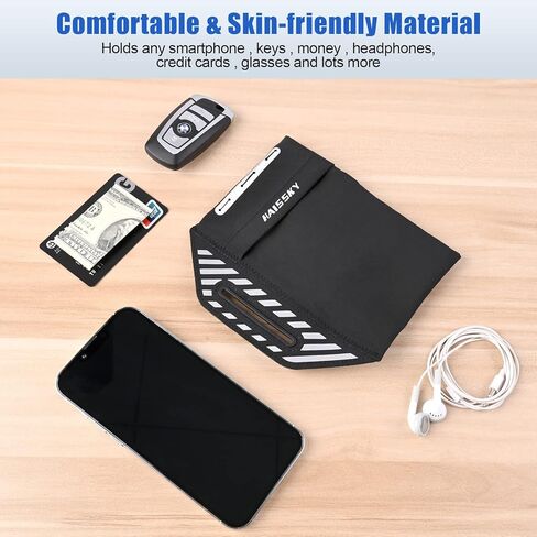 سوار يد للهاتف الخلوي مع جيب لسماعات الأذن، حامل مفاتيح هاتف يصل إلى 6.7 بوصة لهاتف iPhone 14 Pro Max/12 13 14 Pro/11/XS/XR/X، أحزمة ذراع رياضية مع حزام للعدائين والنساء والرجال وممارسة الرياضة وصالة الألعاب الرياضية in Kuwait