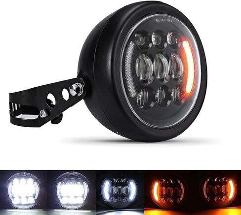 مصباح أمامي LED مقاس 5-3/4 بوصة مقاس 5.75 بوصة مع إشارة الانعطاف Halo DRL، مع دلو المصباح الأمامي للدراجات النارية لشارع Bob Super Wide Glide Low Rider Night Rod Train Softail Deuce Sportster Iron 883 in Kuwait