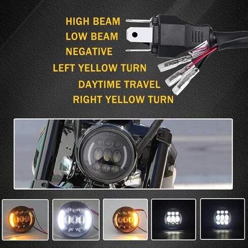 مصباح أمامي LED مقاس 5-3/4 بوصة مقاس 5.75 بوصة مع إشارة الانعطاف Halo DRL، مع دلو المصباح الأمامي للدراجات النارية لشارع Bob Super Wide Glide Low Rider Night Rod Train Softail Deuce Sportster Iron 883 in Kuwait