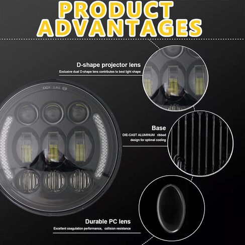 مصباح أمامي LED مقاس 5-3/4 بوصة مقاس 5.75 بوصة مع إشارة الانعطاف Halo DRL، مع دلو المصباح الأمامي للدراجات النارية لشارع Bob Super Wide Glide Low Rider Night Rod Train Softail Deuce Sportster Iron 883 in Kuwait