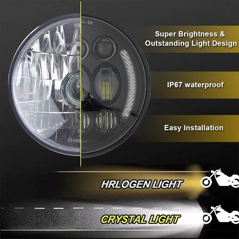 مصباح أمامي LED مقاس 5-3/4 بوصة مقاس 5.75 بوصة مع إشارة الانعطاف Halo DRL، مع دلو المصباح الأمامي للدراجات النارية لشارع Bob Super Wide Glide Low Rider Night Rod Train Softail Deuce Sportster Iron 883 in Kuwait