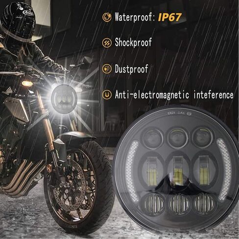 مصباح أمامي LED مقاس 5-3/4 بوصة مقاس 5.75 بوصة مع إشارة الانعطاف Halo DRL، مع دلو المصباح الأمامي للدراجات النارية لشارع Bob Super Wide Glide Low Rider Night Rod Train Softail Deuce Sportster Iron 883 in Kuwait