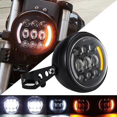 مصباح أمامي LED مقاس 5-3/4 بوصة مقاس 5.75 بوصة مع إشارة الانعطاف Halo DRL، مع دلو المصباح الأمامي للدراجات النارية لشارع Bob Super Wide Glide Low Rider Night Rod Train Softail Deuce Sportster Iron 883 in Kuwait