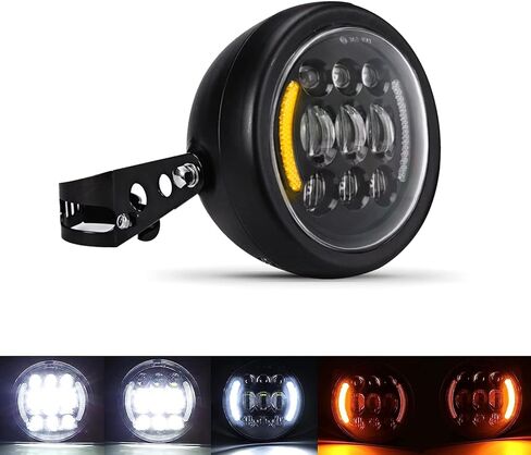 مصباح أمامي LED مقاس 5-3/4 بوصة مقاس 5.75 بوصة مع إشارة الانعطاف Halo DRL، مع دلو المصباح الأمامي للدراجات النارية لشارع Bob Super Wide Glide Low Rider Night Rod Train Softail Deuce Sportster Iron 883 in Kuwait