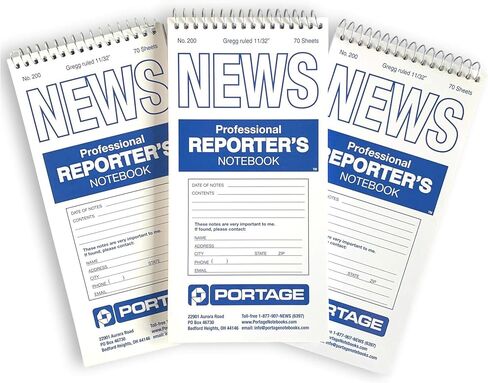 دفتر ملاحظات Portage Reporters - مفكرة جيب حلزونية علوية، دفتر ملاحظات ستينو، مثالي للمراسلين والصحفيين الذين يدونون الملاحظات في الميدان، مسطرة جريج - 4 × 8 بوصة، 70 ورقة، 12 حزمة in Kuwait