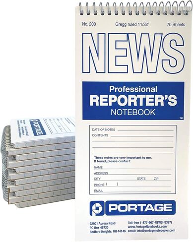 Portage Reporters Notebook – Top Bound Spiral Pocket Notepad, Steno Note Book, Perfect for Reporters & Journalists Taking Notes in the Field, Gregg Ruled 11/32" – 4 x 8 In, 70 Sheets,140 Pg, (3 Pack) in Saudi Arabia