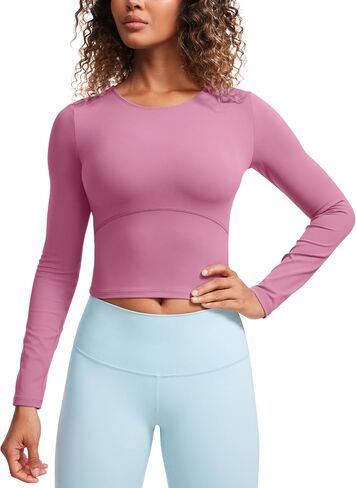CRZ YOGA Butterluxe Womens Long Sleeve Crop Yoga Shirts Slim Fit Cropped Workout Tops Athletic Casual Basic Tight Shirt in Saudi Arabia
