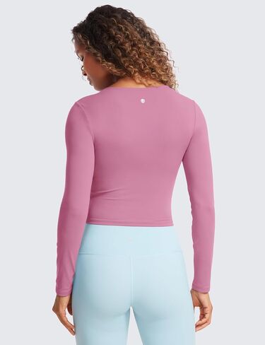 CRZ YOGA Butterluxe Womens Long Sleeve Crop Yoga Shirts Slim Fit Cropped Workout Tops Athletic Casual Basic Tight Shirt in Saudi Arabia