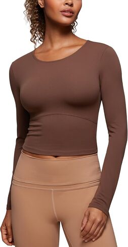 CRZ YOGA Butterluxe Womens Long Sleeve Crop Yoga Shirts Slim Fit Cropped Workout Tops Athletic Casual Basic Tight Shirt in Saudi Arabia