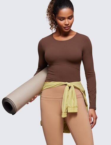 CRZ YOGA Butterluxe Womens Long Sleeve Crop Yoga Shirts Slim Fit Cropped Workout Tops Athletic Casual Basic Tight Shirt in Saudi Arabia