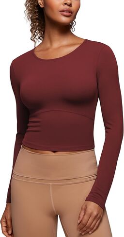 CRZ YOGA Butterluxe Womens Long Sleeve Crop Yoga Shirts Slim Fit Cropped Workout Tops Athletic Casual Basic Tight Shirt in Saudi Arabia