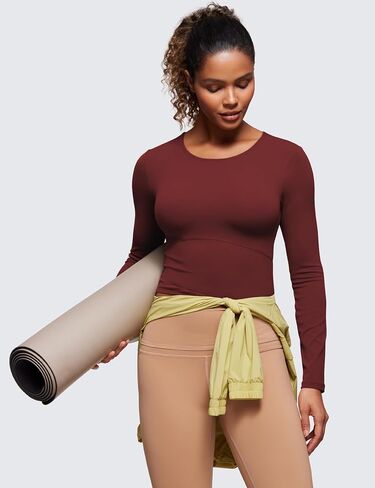 CRZ YOGA Butterluxe Womens Long Sleeve Crop Yoga Shirts Slim Fit Cropped Workout Tops Athletic Casual Basic Tight Shirt in Saudi Arabia