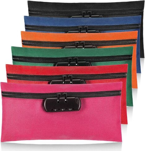 6 Pcs Money Bag with Lock 11 x 5.5 Inches Locking Accessories Pouch Lockable Bag Locking Storage Bag Cash Bag with Lock and Zipper Closure for Storing Coins Checks Documents (Black, Oxford Cloth) in Saudi Arabia