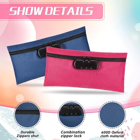 6 Pcs Money Bag with Lock 11 x 5.5 Inches Locking Accessories Pouch Lockable Bag Locking Storage Bag Cash Bag with Lock and Zipper Closure for Storing Coins Checks Documents (Black, Oxford Cloth) in Saudi Arabia