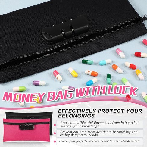 6 Pcs Money Bag with Lock 11 x 5.5 Inches Locking Accessories Pouch Lockable Bag Locking Storage Bag Cash Bag with Lock and Zipper Closure for Storing Coins Checks Documents (Black, Oxford Cloth) in Saudi Arabia